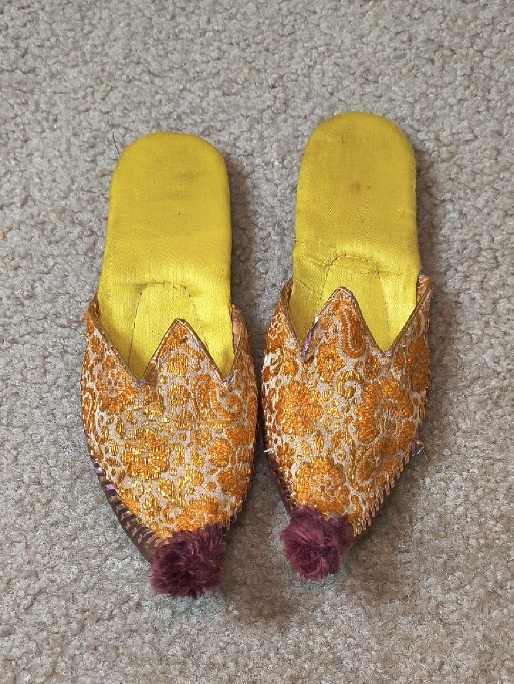 Embroidered Yellow & Gold Slip On Mules Cultural, Traditional Wedding Shoes S38